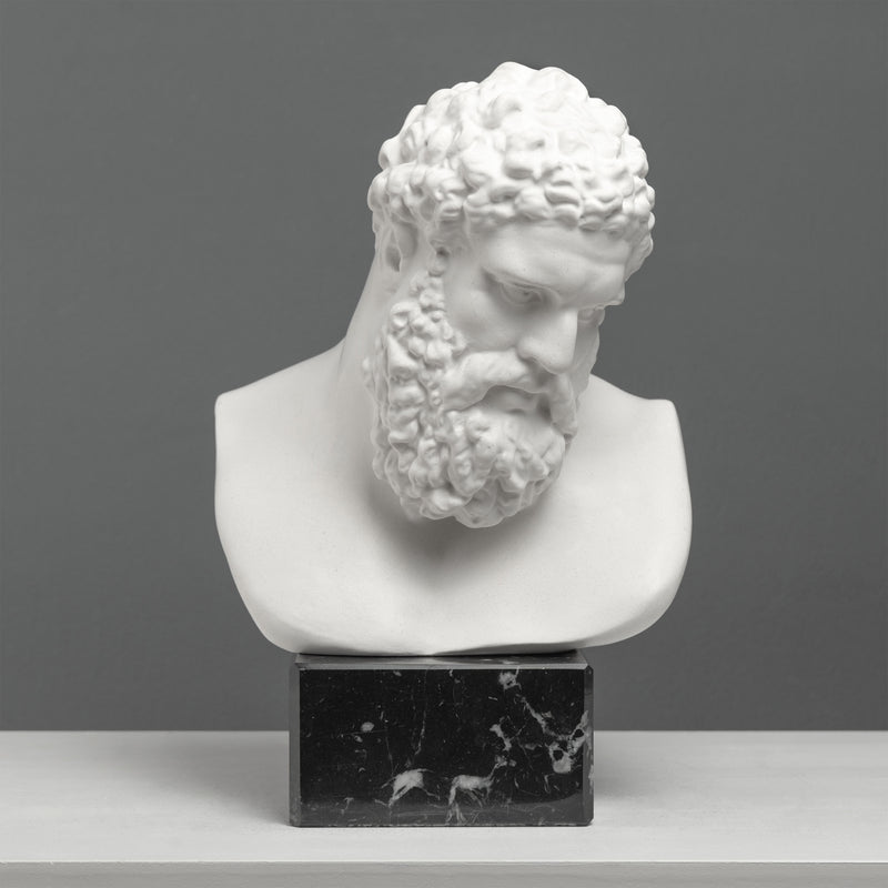 Hercules Bust Sculpture – Greek Hero of Might and Strength on Black Marble Base