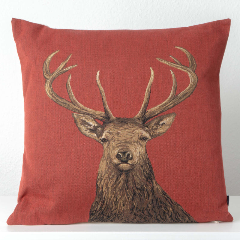 Red Cushion with Deer Motif (Gobelin Woven)
