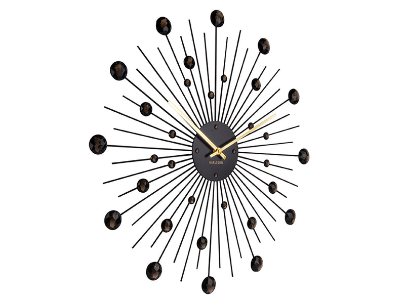 Black & Golden Wall Clock "Sunburst" with Crystals (Large)