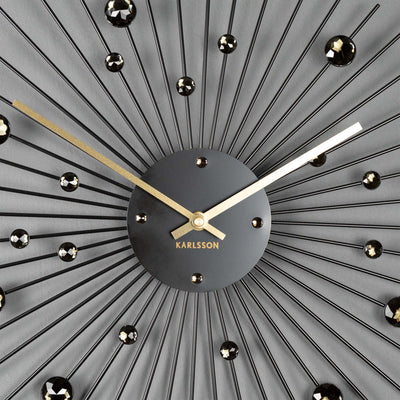 Black & Golden Wall Clock "Sunburst" with Crystals (Large)