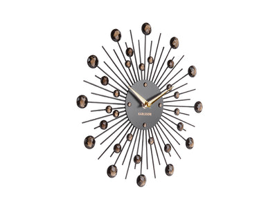 Black & Golden Wall Clock "Sunburst" with Crystals