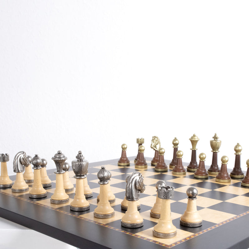 Classic Metal Chess Set by Italfama with Premium Queen’s Gambit Wooden Board