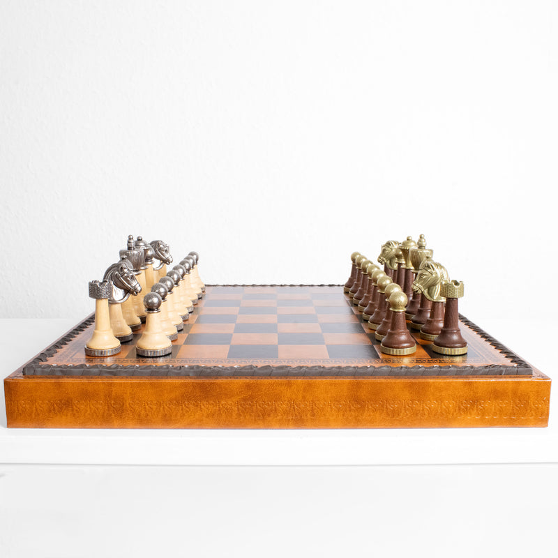 Premium Metal Chess Set with Multifunction Leatherette Board by Italfama
