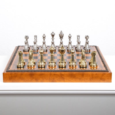 Metal Staunton Chess Set with Multifunction Leatherette Board by Italfama