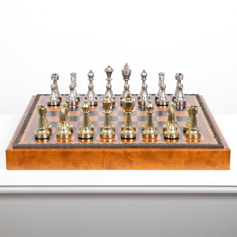 Metal Staunton Chess Set with Multifunction Leatherette Board by Italfama