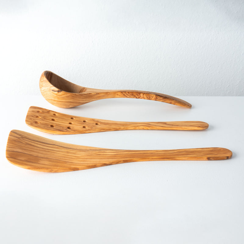 Handmade Olive Wood Kitchen Utensil Set (3-Piece)