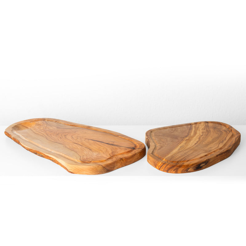 Handmade Olive Wood Cutting Board Set with Groove – Irregular (2-Piece)