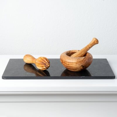 Handmade Olive Wood Culinary Essentials Set (Mortar & Lemon Squeezer)