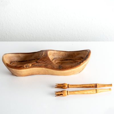 Handmade Olive Wood Plate with 2 Sections