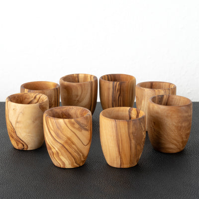 Handmade Olive Wood Schnapps Glass Set (8-Piece)
