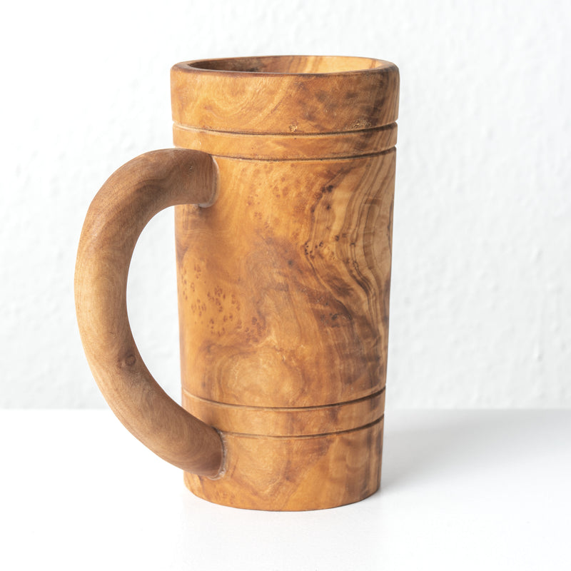 Handmade Olive Wood Beer Glass Set (2-Piece)