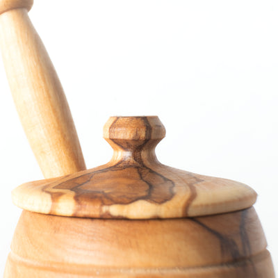 Handmade Olive Wood Honey Pot with Spoon