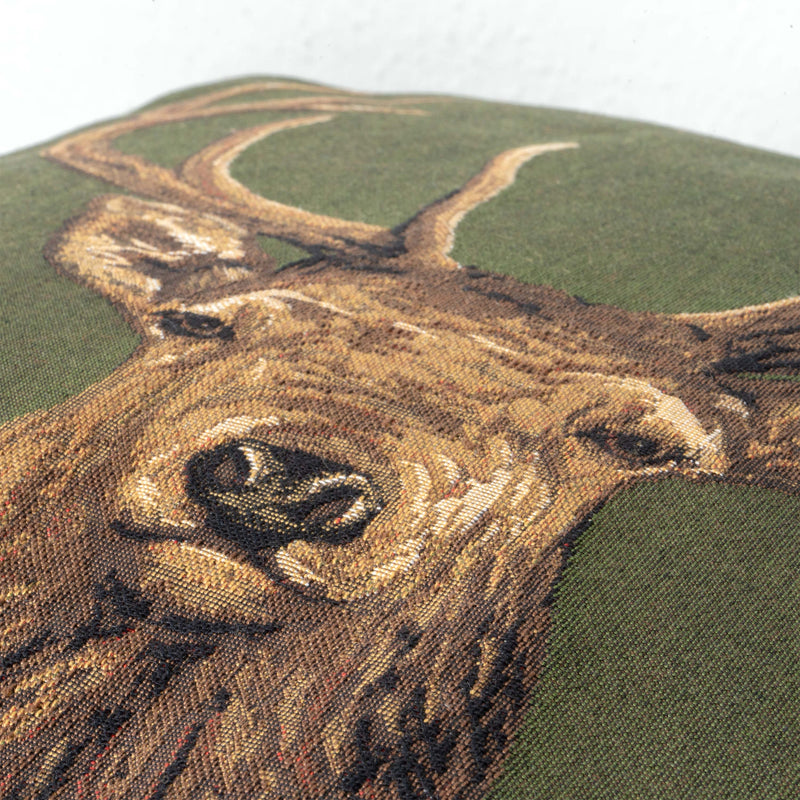 Green Cushion with Deer Motif (Gobelin Woven)