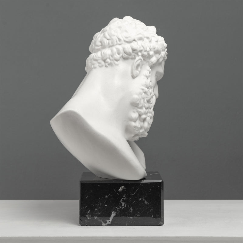 Hercules Bust Sculpture – Greek Hero of Might and Strength on Black Marble Base