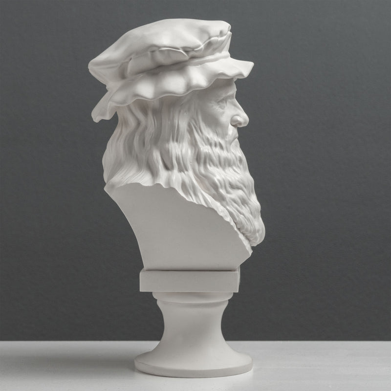 Leonardo da Vinci Bust Sculpture – Master of the Renaissance White Statue