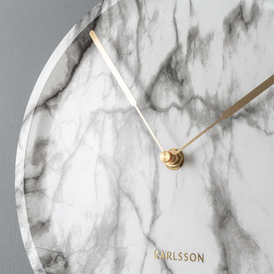 Pendulum Wall Clock – Designer Clock with White Marble Print "Pendule Longue"