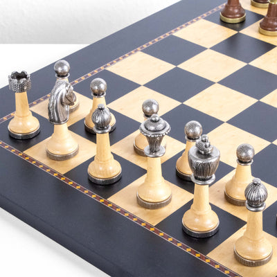 Classic Metal Chess Set by Italfama with Premium Queen’s Gambit Wooden Board