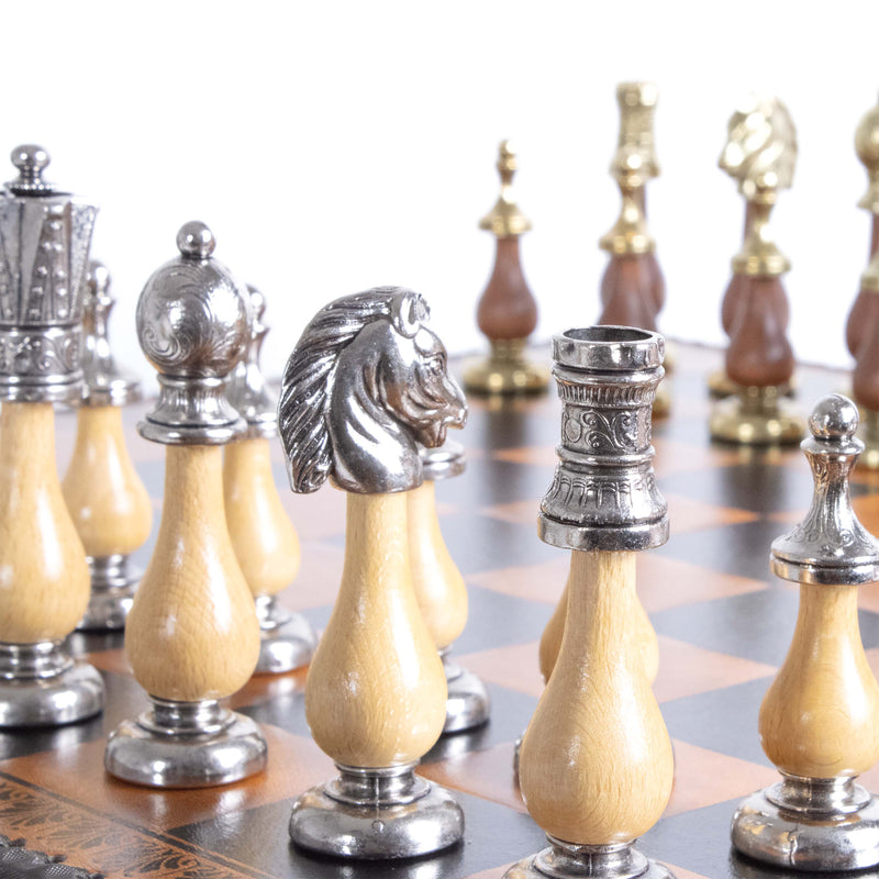 Arabesque Chess Set with Large Multifunction Leatherette Board by Italfama