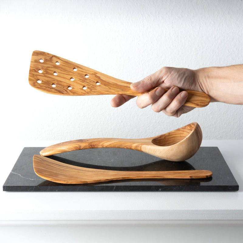 Handmade Olive Wood Kitchen Utensil Set (3-Piece)