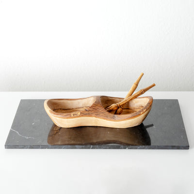 Handmade Olive Wood Plate with 2 Sections