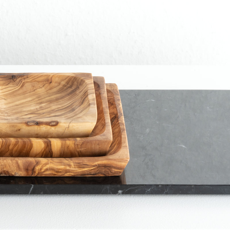 Handmade Olive Wood Plate Set – Square Shape (3-Piece)