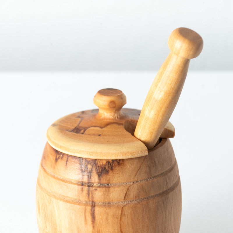 Handmade Olive Wood Honey Pot with Spoon