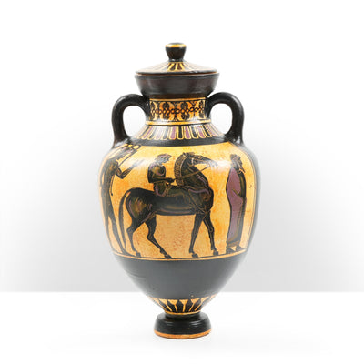 Black-Figure Greek Vase Urn with Mythological Scene
