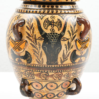 Greek Cretan Vase with Minoan Bull-Axe & Foliage Pattern