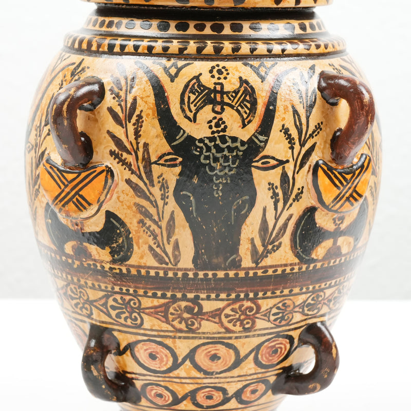 Greek Cretan Vase with Minoan Bull-Axe & Foliage Pattern