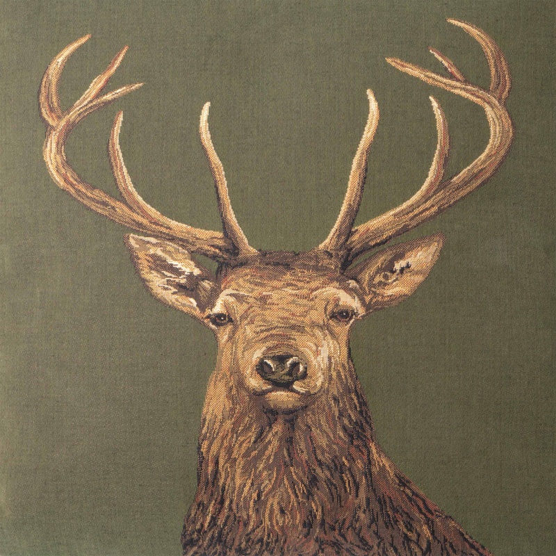 Green Cushion with Deer Motif (Gobelin Woven)