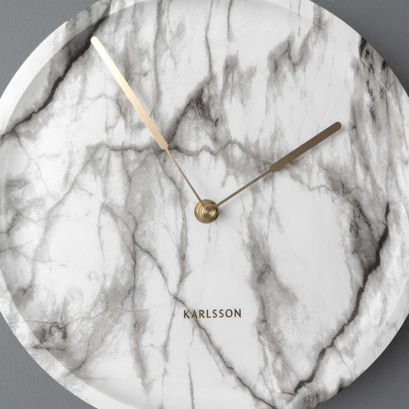 Pendulum Wall Clock – Designer Clock with White Marble Print "Pendule Longue"