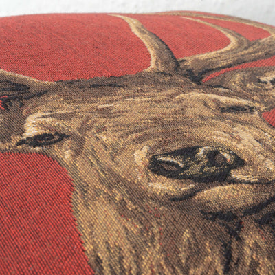Red Cushion with Deer Motif (Gobelin Woven)