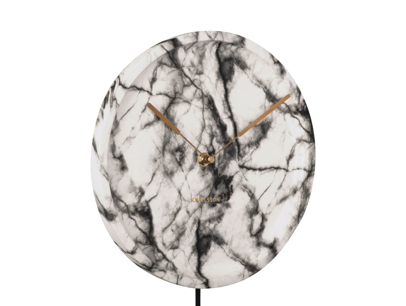 Pendulum Wall Clock – Designer Clock with White Marble Print "Pendule Longue"