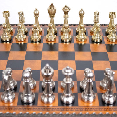Metal Staunton Chess Set with Multifunction Leatherette Board by Italfama