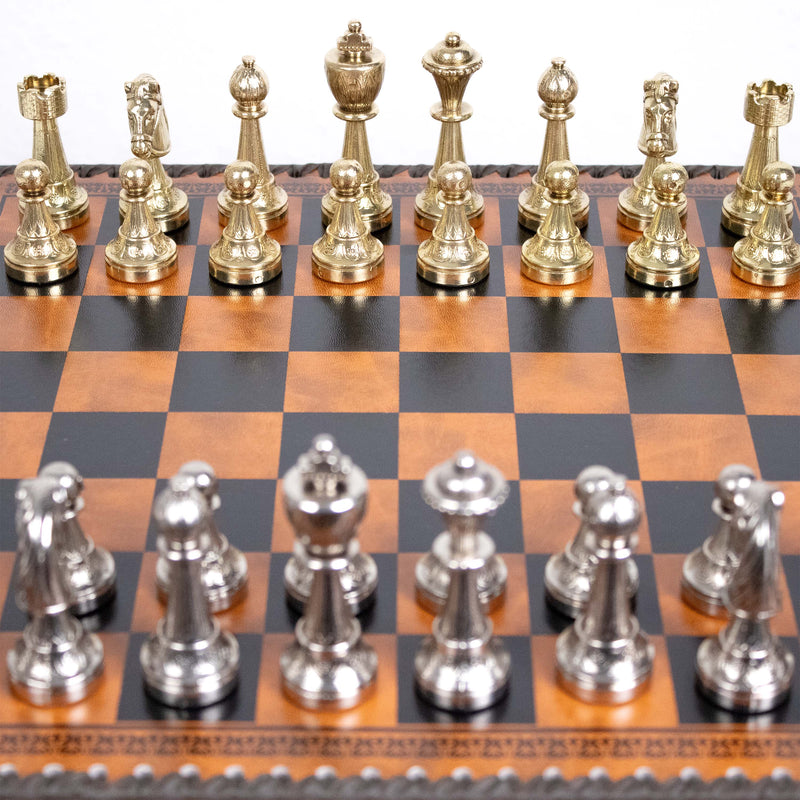 Metal Staunton Chess Set with Multifunction Leatherette Board by Italfama