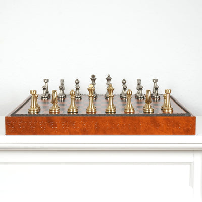 Staunton Brass Chess Set with Large Multifunction Leatherette Board by Italfama