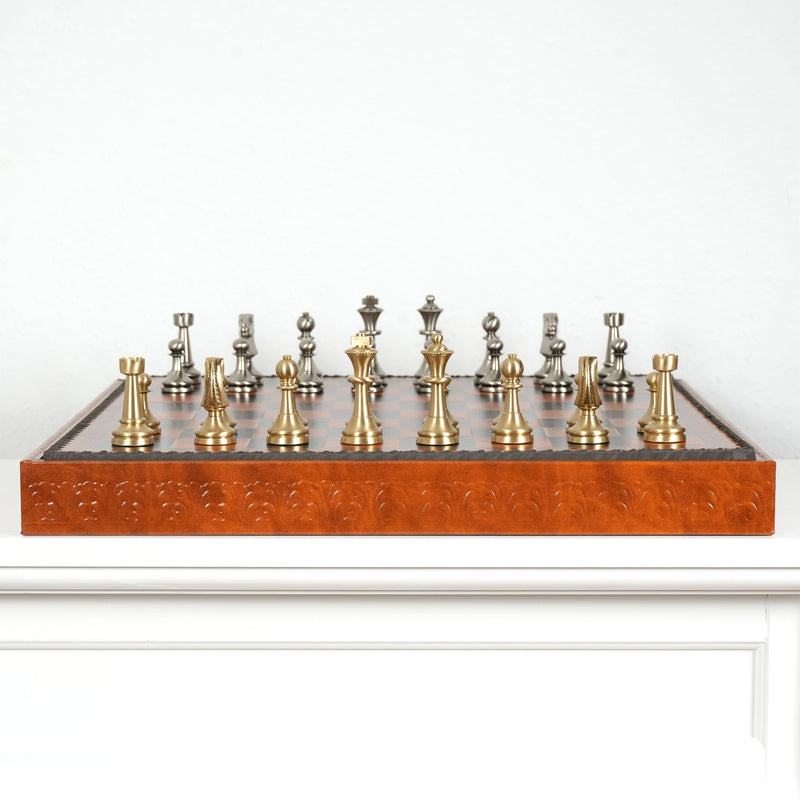 Staunton Brass Chess Set with Large Multifunction Leatherette Board by Italfama
