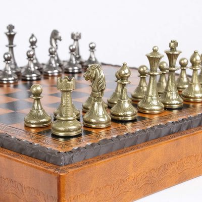 Mignon Flowery Chess & Checkers Set on Leatherette Board by Italfama