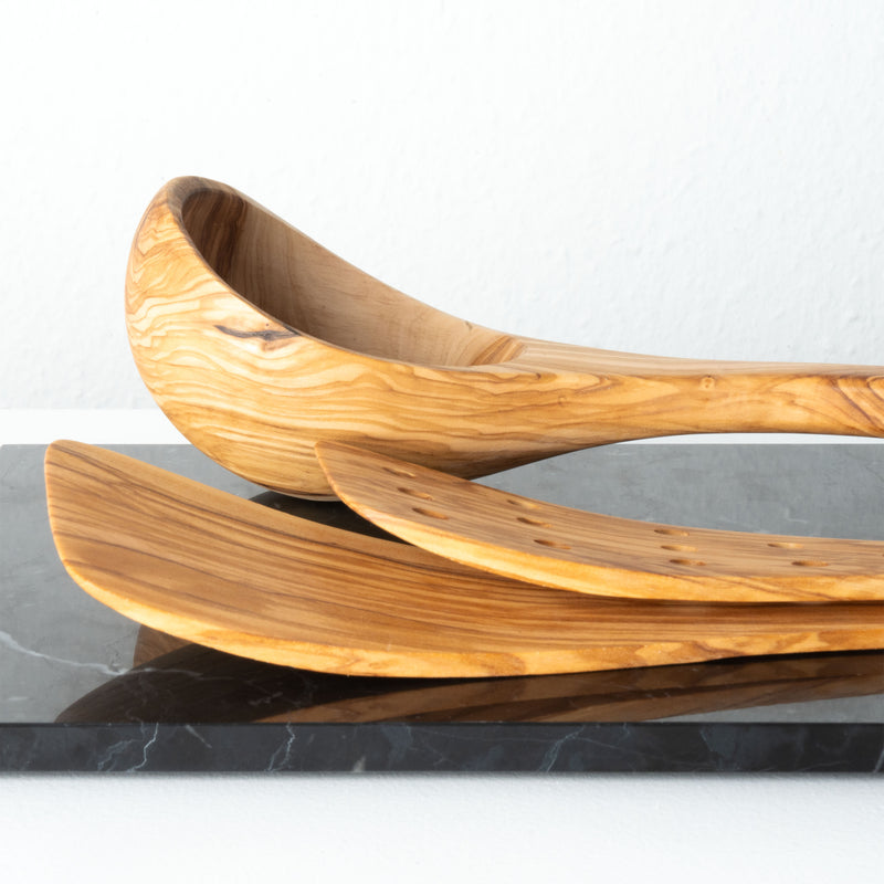 Handmade Olive Wood Kitchen Utensil Set (3-Piece)