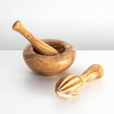 Handmade Olive Wood Culinary Essentials Set (Mortar & Lemon Squeezer)
