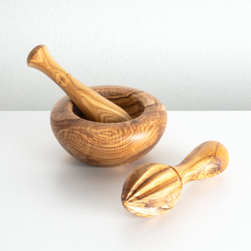 Handmade Olive Wood Culinary Essentials Set (Mortar & Lemon Squeezer)