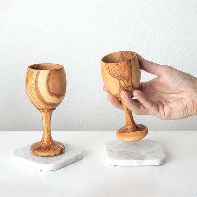 Handmade Olive Wood Wine Glass Set (4-Piece)