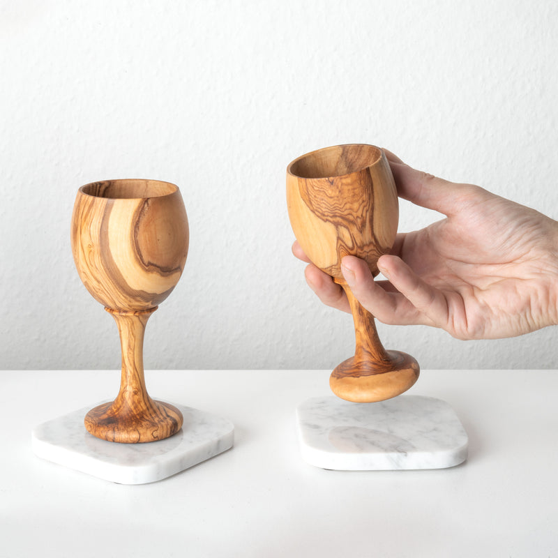 Handmade Olive Wood Wine Glass Set (4-Piece)