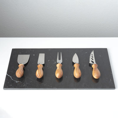 Handmade Olive Wood & Metal Cheese Knife Set (5-Piece)