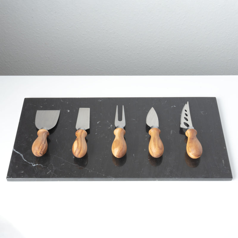Handmade Olive Wood & Metal Cheese Knife Set (5-Piece)