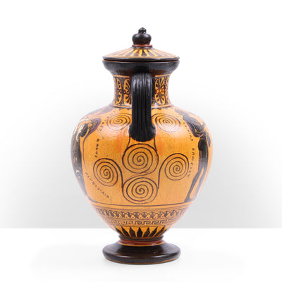 Black-Figure Greek Amphora Vase with Fighting Scene