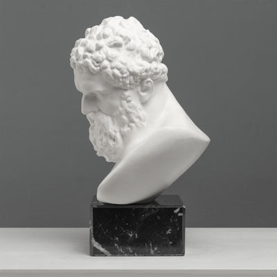 Hercules Bust Sculpture – Greek Hero of Might and Strength on Black Marble Base