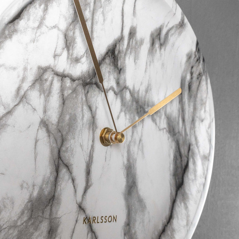 Pendulum Wall Clock – Designer Clock with White Marble Print "Pendule Longue"