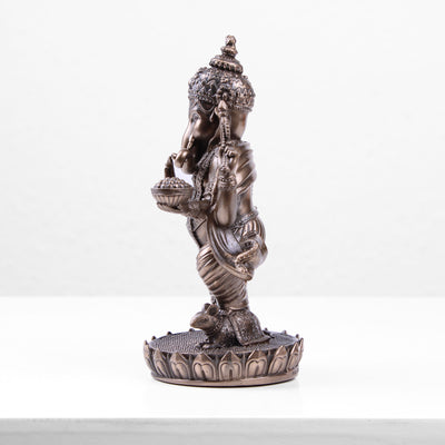 Standing Ganesha Statue on Lotus Base (Cold Cast Bronze Sculpture)
