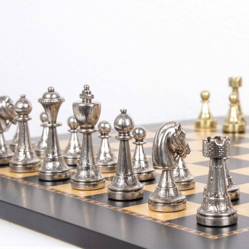 Staunton Metal Chess Set by Italfama with Premium Queen’s Gambit Wooden Board